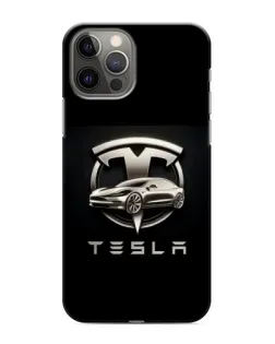 Чехол для iPhone 12 Pro с картинкой «Tesla — серебристое авто»