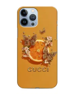 Чохол для iPhone 13 Pro Max з картинкою «Gucci — золоті метелики»