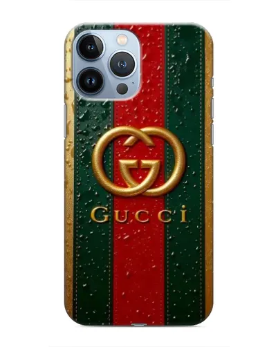 Чехол для iPhone 13 Pro Max с картинкой «Gucci — фирменная полоса и золото» Чехол для iPhone 13 Pro Max с картинкой «Gucci — фирменная полоса и золото»