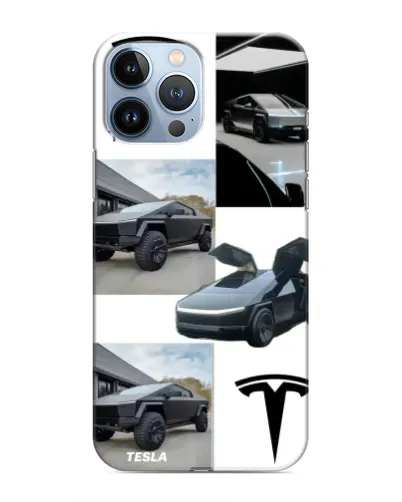 Чехол для iPhone 13 Pro с картинкой «Коллаж Cybertruck Tesla»