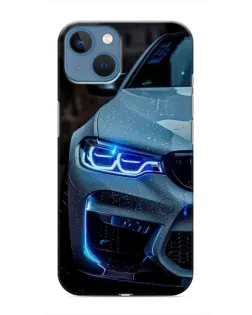 Чехол для iPhone 13 с картинкой «Взгляд BMW с синими фарами»