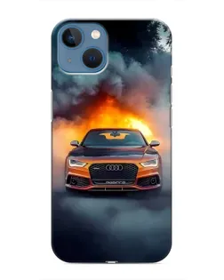 Чехол для iPhone 13 с картинкой «Audi в огненном дыму»