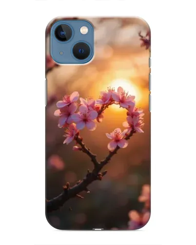 Чехол для iPhone 13 с картинкой «Розовый цвет сердце на фоне заката»