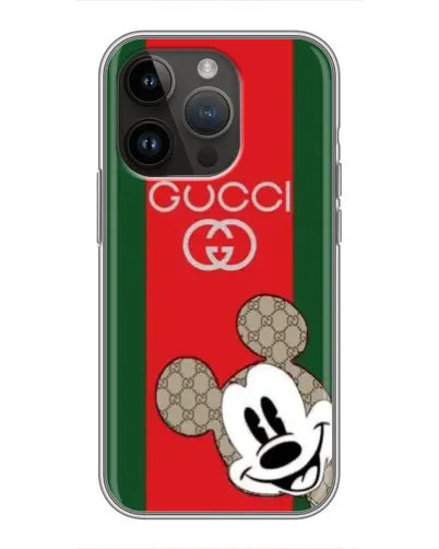 Чехол для iPhone 14 Pro Max с картинкой «Gucci — полосы и Микки»