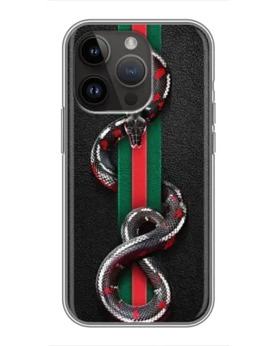 Чехол для iPhone 14 Pro Max с картинкой «Gucci — змея на полосе» Чехол для iPhone 14 Pro Max с картинкой «Gucci — змея на полосе»