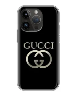 Чохол для iPhone 14 Pro Max з картинкою «Gucci — золото на чорному»