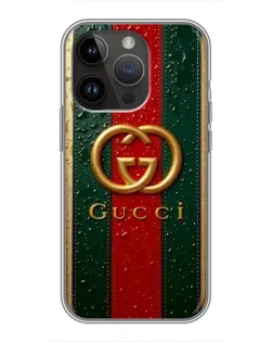 Чохол для iPhone 14 Pro Max з картинкою «Gucci — фірмова смуга та золото»