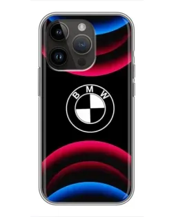Чехол для iPhone 14 Pro Max с картинкой «Логотип BMW и неоновые дуги» Чехол для iPhone 14 Pro Max с картинкой «Логотип BMW и неоновые дуги»