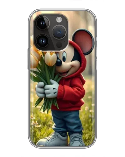 Чехол для iPhone 14 Pro Max с картинкой «Микки с тюльпанами»