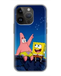 Чехол для iPhone 14 Pro Max с картинкой «Губка Боб и Патрик ночью»