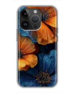 Чехол для iPhone 14 Pro Max с картинкой «Яркая сине-оранжевая флора»