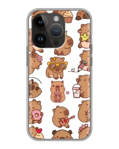 Чехол для iPhone 14 Pro Max с картинкой «Стикерпак с капибарами»