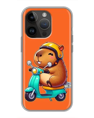Чехол для iPhone 14 Pro Max с картинкой «Капибара на скутере»