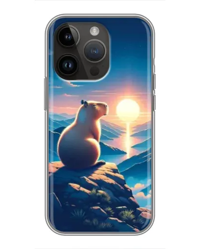 Чехол для iPhone 14 Pro Max с картинкой «Закат солнца с капибарой»