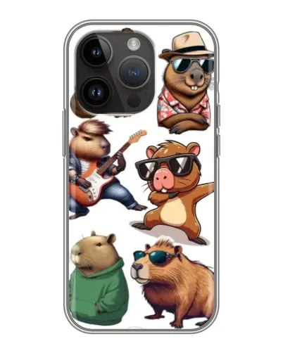 Чехол для iPhone 14 Pro Max с картинкой «Крутые капибары музыканты»