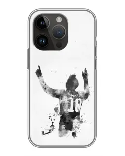 Чехол для iPhone 14 Pro Max с картинкой «Черно-белый силуэт Месси»