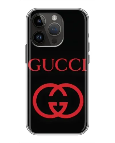 Чехол для iPhone 14 Pro с картинкой «Gucci — красный логотип»