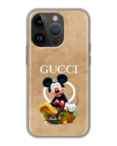 Чехол для iPhone 14 Pro с картинкой «Микки Маус Gucci — крафт»