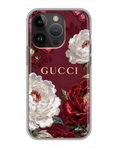 Чехол для iPhone 14 Pro с картинкой «Gucci — бордовые розы» Чехол для iPhone 14 Pro с картинкой «Gucci — бордовые розы»
