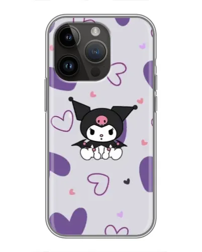 Чехол для iPhone 14 Pro с картинкой «Kuromi и лавандовые сердца»