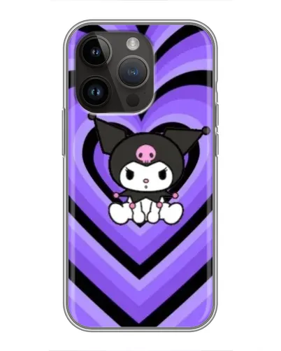 Чехол для iPhone 14 Pro с картинкой «Kuromi и фиолетовые сердца»
