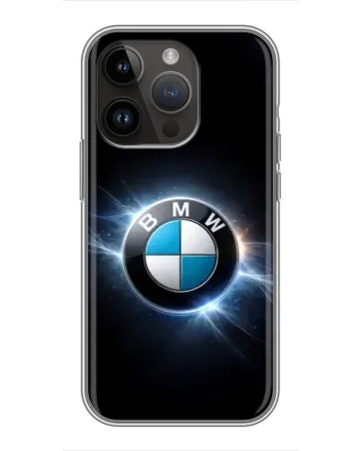 Чехол для iPhone 14 Pro с картинкой «BMW — неоновое сияние»