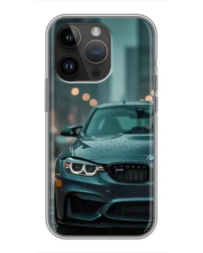 Чехол для iPhone 14 Pro с картинкой «BMW в огнях города»