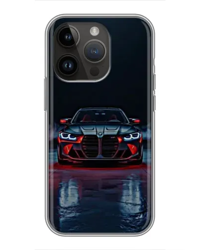 Чехол для iPhone 14 Pro с картинкой «BMW на мокрой дороге»