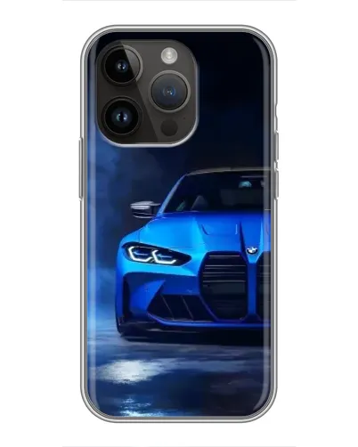 Чехол для iPhone 14 Pro с картинкой «Голубая BMW M4»