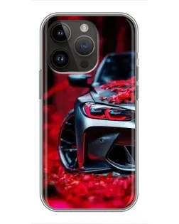 Чохол для iPhone 14 Pro з картинкою «Спортивна BMW та квіти»