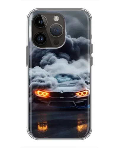 Чехол для iPhone 14 Pro с картинкой «BMW в дыму»