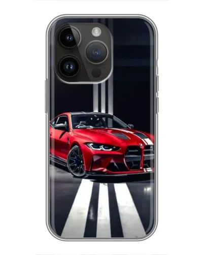 Чехол для iPhone 14 Pro с картинкой «Красная BMW на дороге»