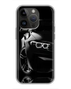 Чохол для iPhone 14 Pro з картинкою «Чорна BMW — профіль»