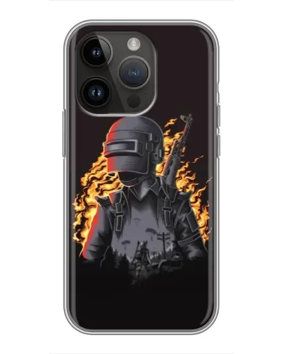 Чехол для iPhone 14 Pro с картинкой «PUBG — огненный силуэт»