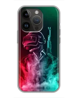 Чехол для iPhone 14 Pro с картинкой «PUBG — огненный воин»
