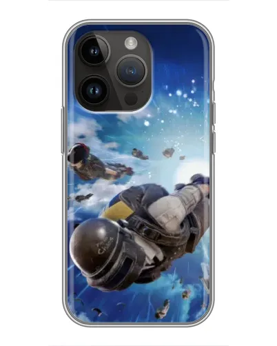 Чехол для iPhone 14 Pro с картинкой «Десант PUBG — прыжок»