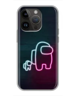 Чехол для iPhone 14 Pro с картинкой «Among Us неон-арт»