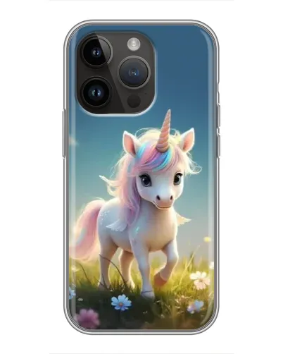 Чехол для iPhone 14 Pro с картинкой «Единорог на поляне»