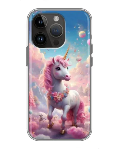 Чехол для iPhone 14 Pro с картинкой «Единорог среди облаков»