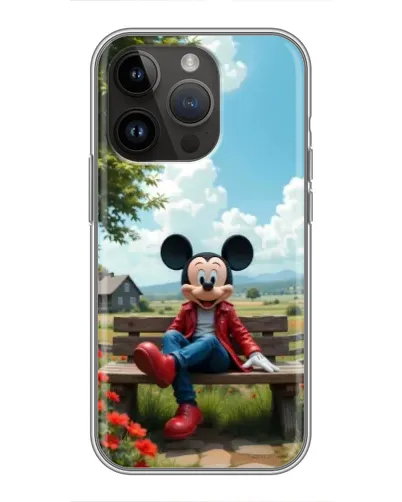 Чехол для iPhone 14 Pro с картинкой «Микки на скамейке»