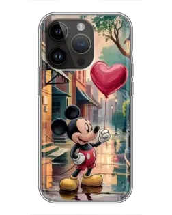Чехол для iPhone 14 Pro с картинкой «Микки и шарик-сердце»