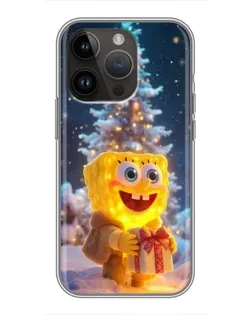 Чехол для iPhone 14 Pro с картинкой «Рождественский Спанч Боб»