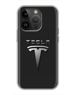 Чехол для iPhone 14 Pro с картинкой «Стальной логотип Tesla»