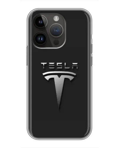 Чехол для iPhone 14 Pro с картинкой «Стальной логотип Tesla»
