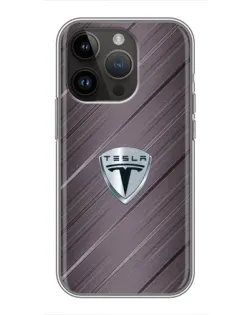 Чехол для iPhone 14 Pro с картинкой «Металлическая текстура Tesla»