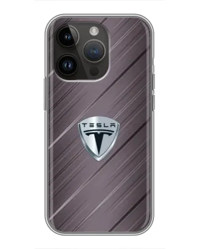 Чехол для iPhone 14 Pro с картинкой «Металлическая текстура Tesla»