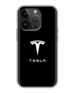 Чехол для iPhone 14 Pro с картинкой «Tesla White Logo»