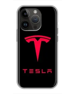 Чехол для iPhone 14 Pro с картинкой «Tesla Red Logo»