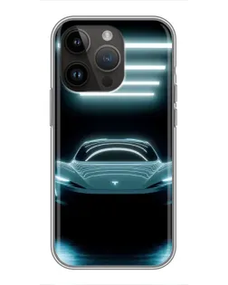 Чехол для iPhone 14 Pro с картинкой «Tesla в неоне»