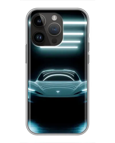 Чехол для iPhone 14 Pro с картинкой «Tesla в неоне»